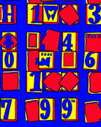 Vibrant Red Yellow Number Collage Rug