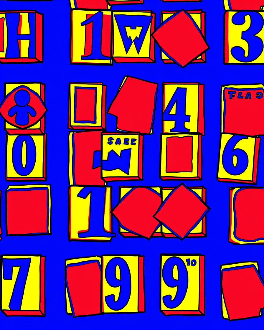 Vibrant Red Yellow Number Collage Rug