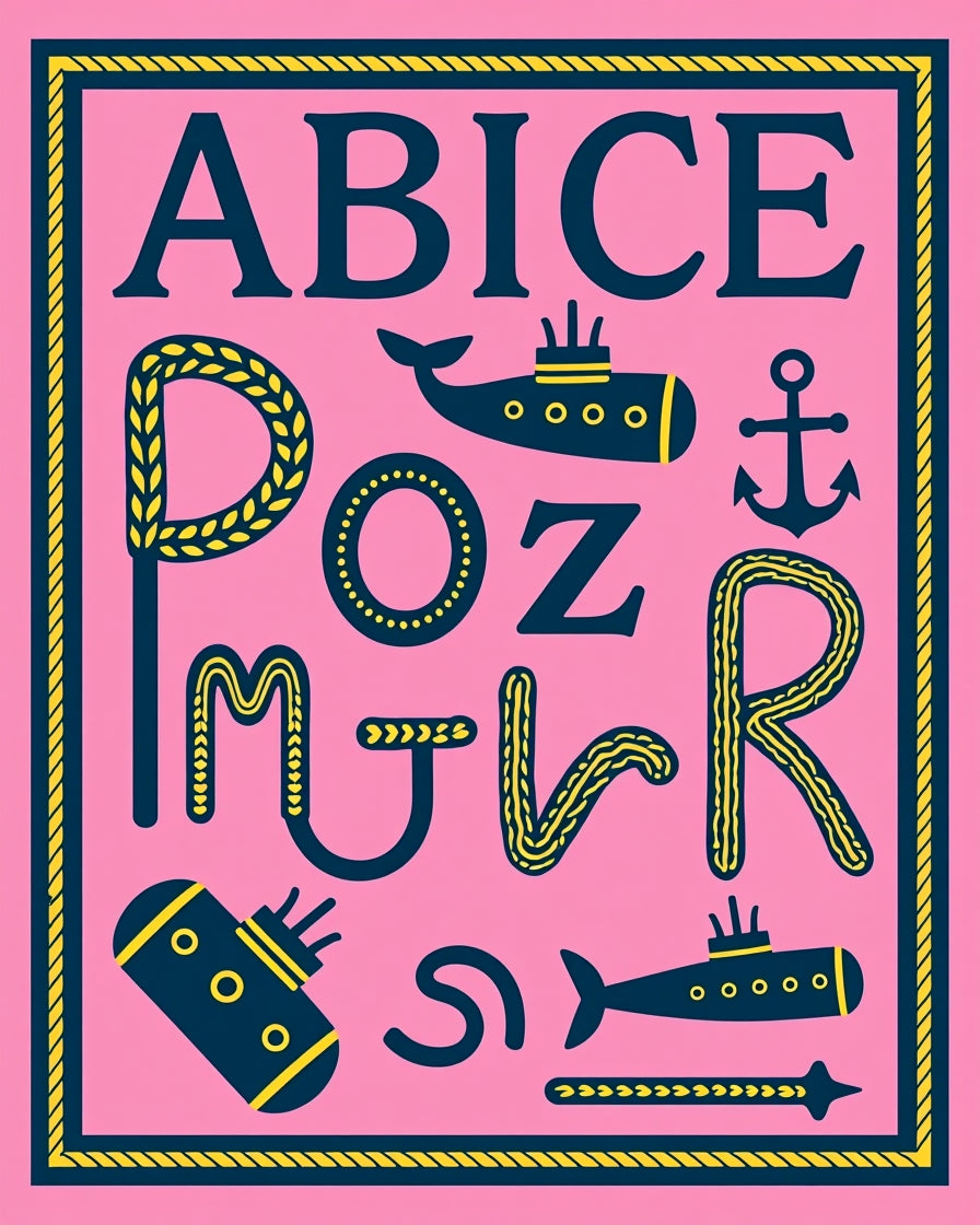 Pink Navy Yellow Nautical Alphabet Rug