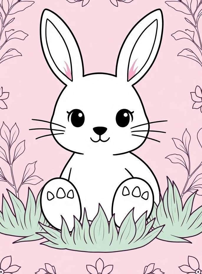 Cute White Bunny In Pink Garden Rug