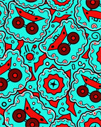Bold Red Teal Abstract Wheels Rug