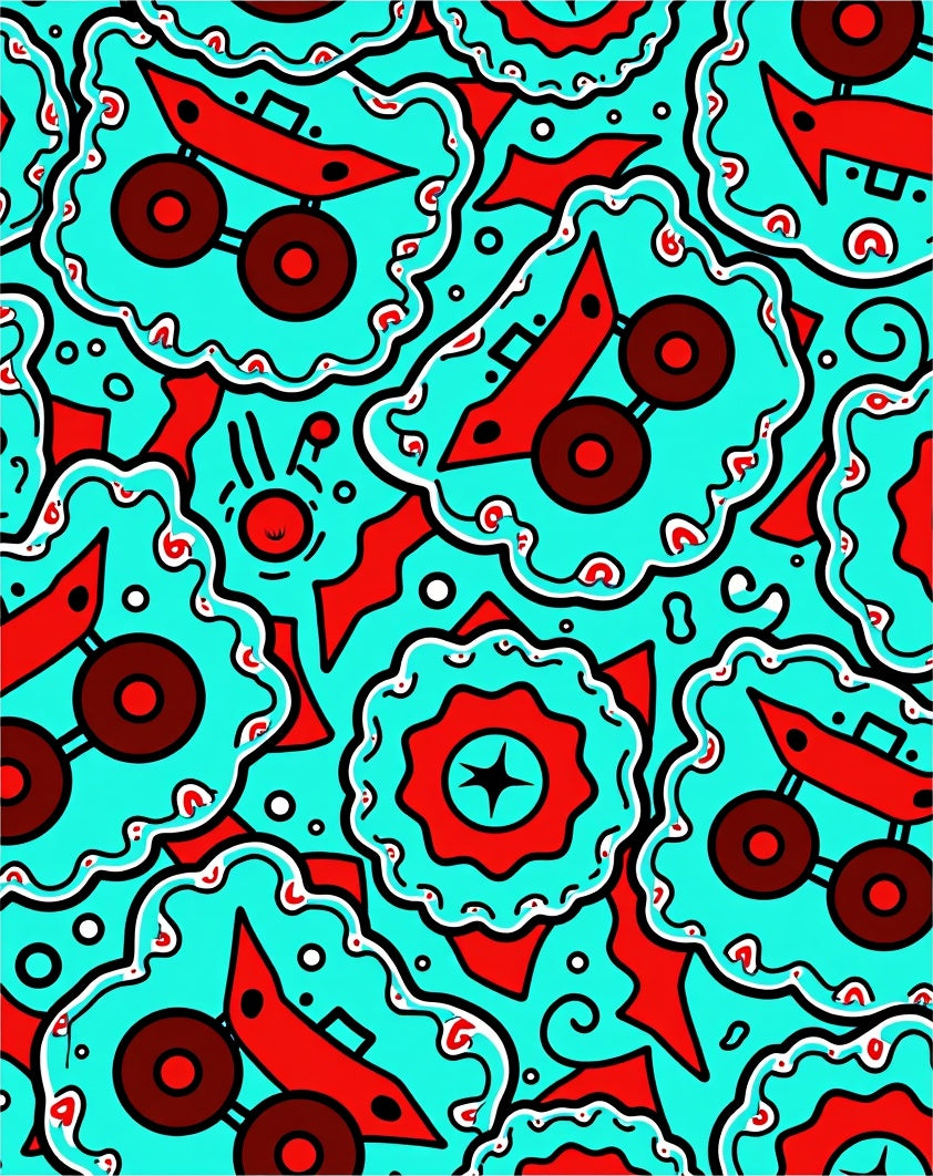 Bold Red Teal Abstract Wheels Rug