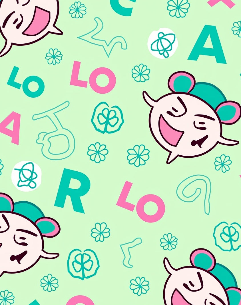 Pink Green Whimsical Character Alphabet Rug