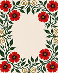 Vibrant Red Floral Scroll Border Rug