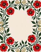 Vibrant Red Floral Scroll Border Rug