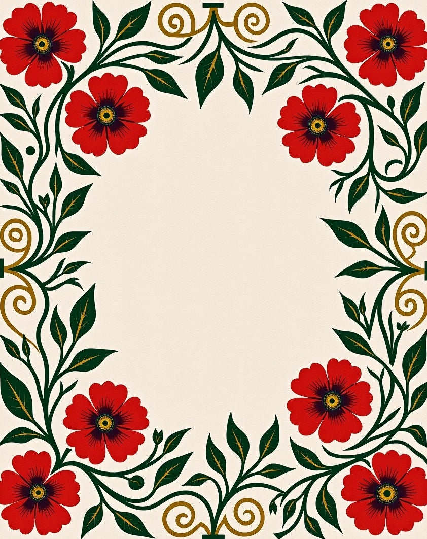 Vibrant Red Floral Scroll Border Rug