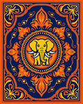 Vibrant Elephant Mandala Navy Orange Rug