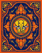 Vibrant Elephant Mandala Navy Orange Rug