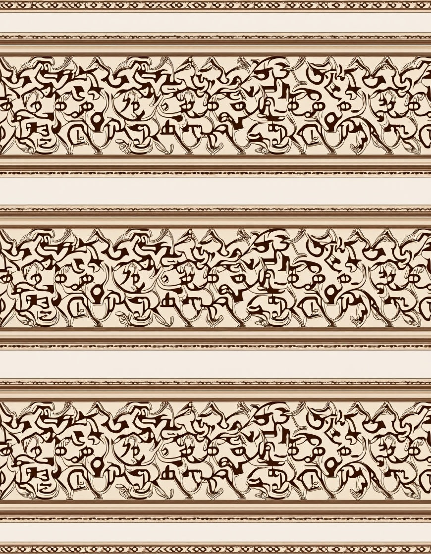 Cream and Brown Ornate Calligraphy Strips Rug