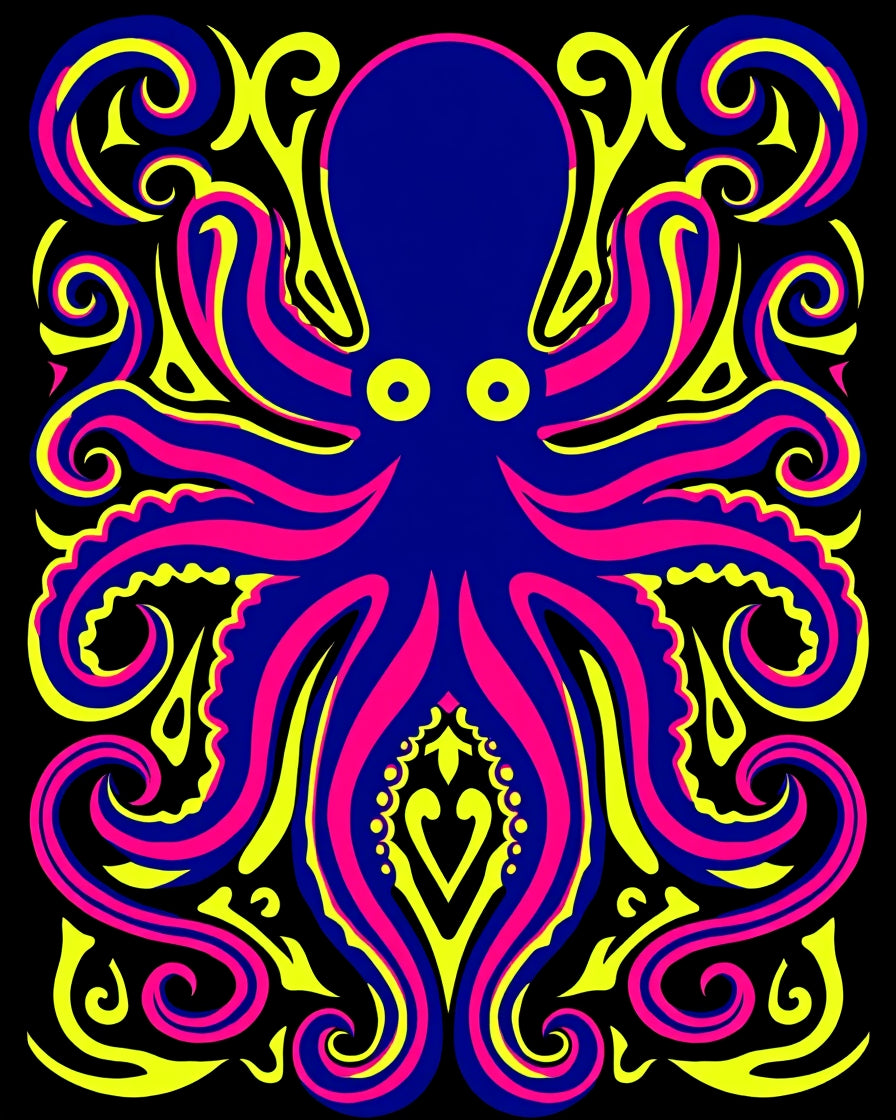 Vibrant Blue Pink Yellow Octopus Swirls Rug
