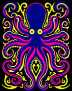 Vibrant Blue Pink Yellow Octopus Swirls Rug