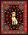 Whimsical Dog Red Black Floral Border Rug