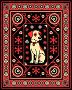 Whimsical Dog Red Black Floral Border Rug