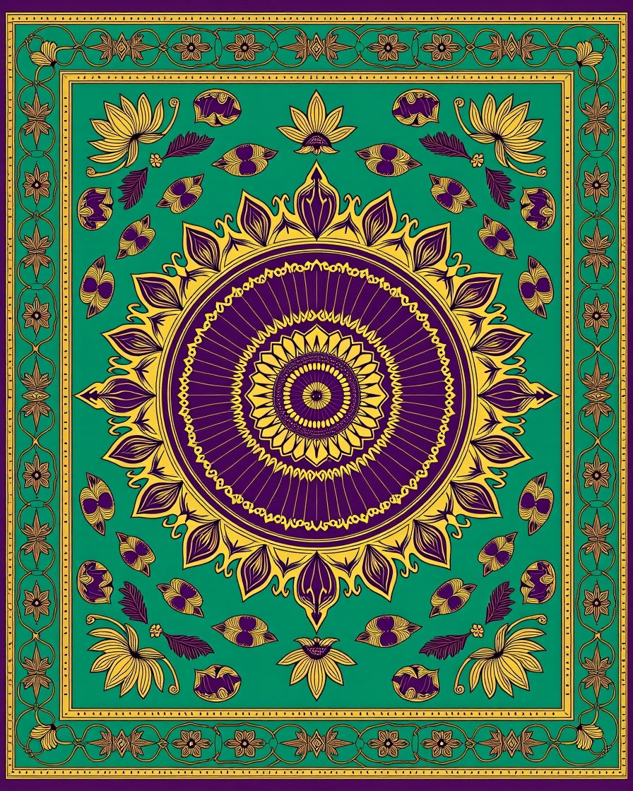 Purple Gold Floral Medallion Emerald Rug