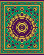 Purple Gold Floral Medallion Emerald Rug