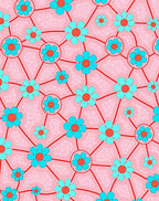 Retro Pink Teal Floral Network Rug