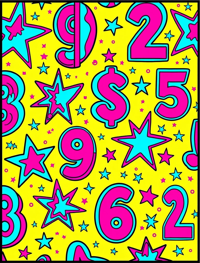Bold Pink Blue Numbers Stars Rug