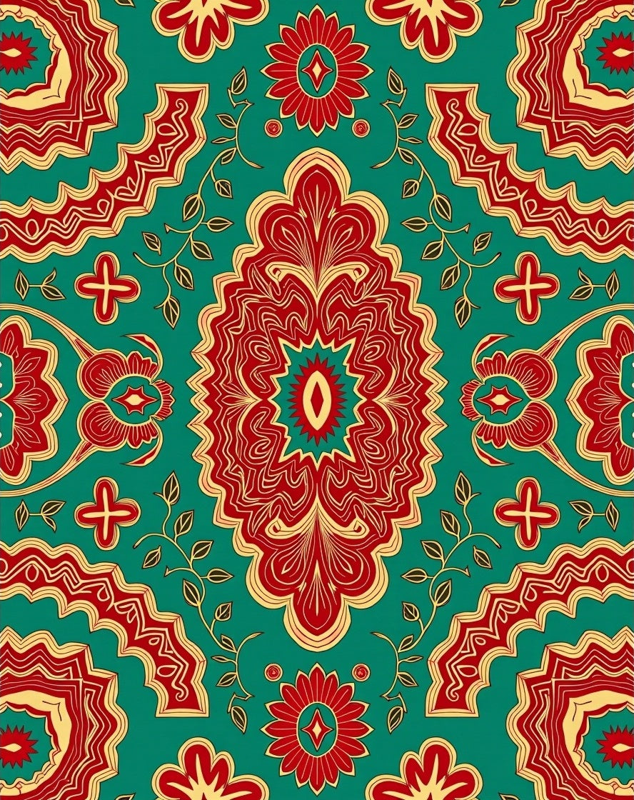 Red Golden Teal Paisley Medallion Rug