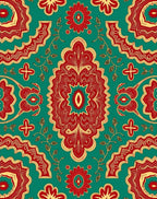 Red Golden Teal Paisley Medallion Rug