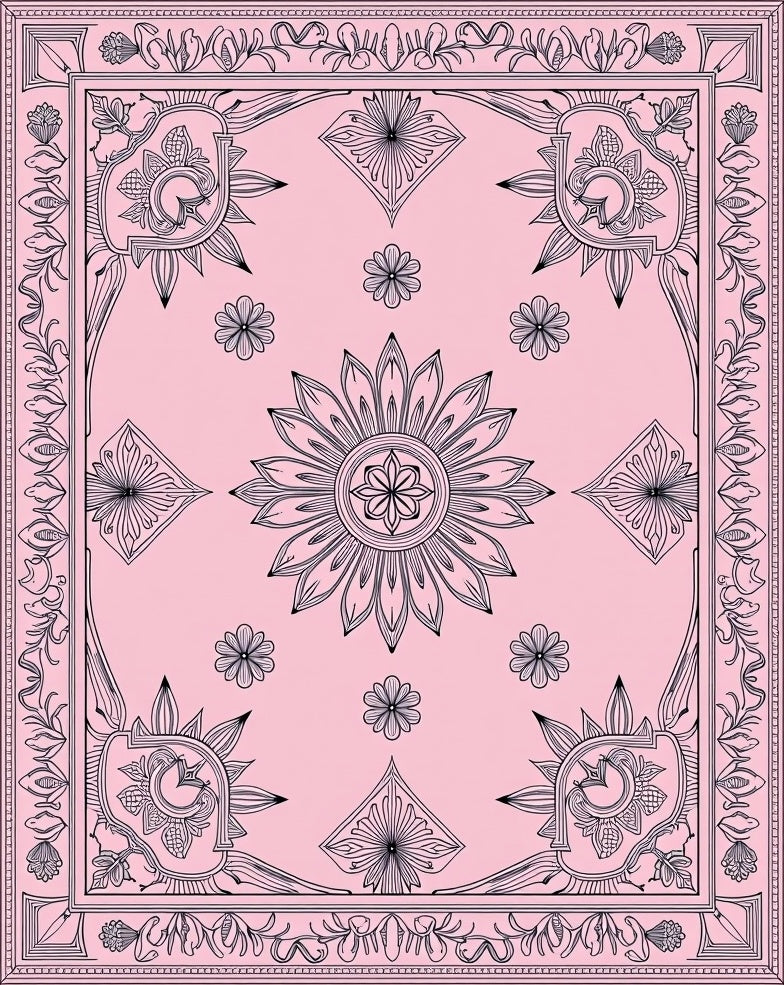 Pink Delicate Blooming Garden Scrollwork Rug