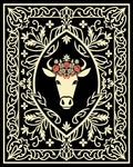 Cream Cow Floral Crown Black Border Rug