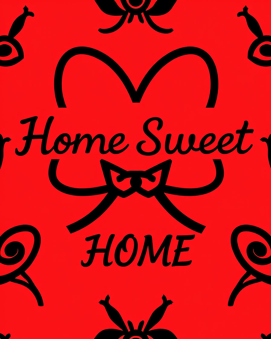 Red Black Heart Swirl Decorative Rug