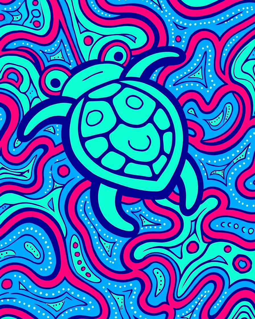 Trippy Blue Pink Turtle Swirl Rug