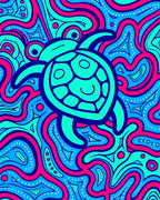 Trippy Blue Pink Turtle Swirl Rug