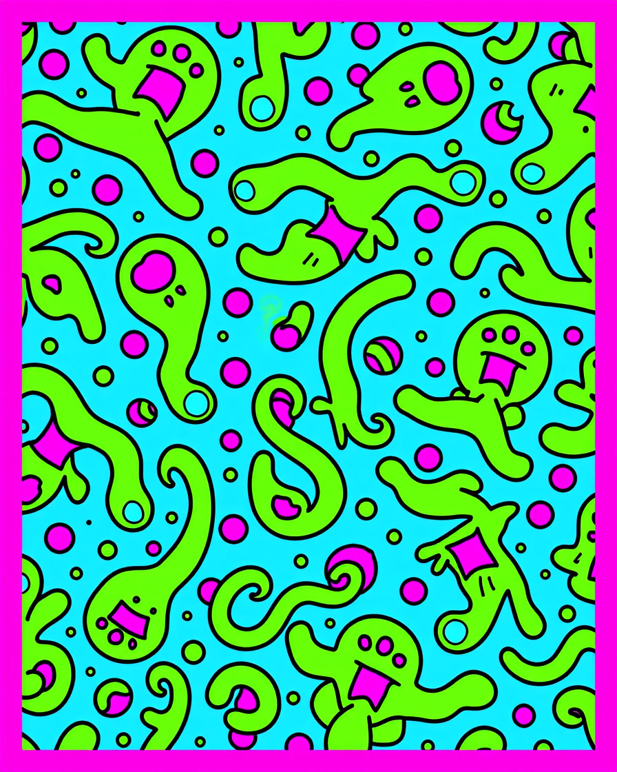 Whimsical Green Blob Funky Characters Rug