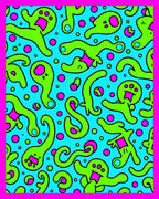 Whimsical Green Blob Funky Characters Rug