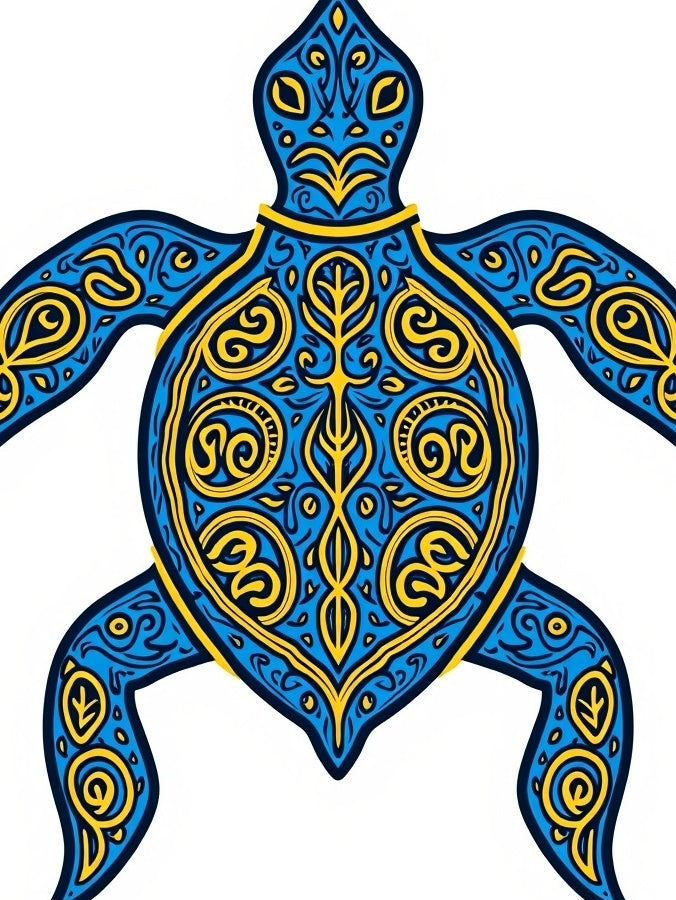 Ornate Blue Yellow Turtle Art Rug