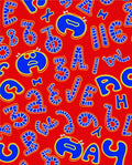 Vibrant Red Blue Alphabet Collage Rug