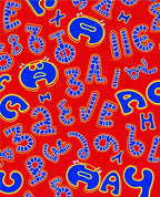 Vibrant Red Blue Alphabet Collage Rug