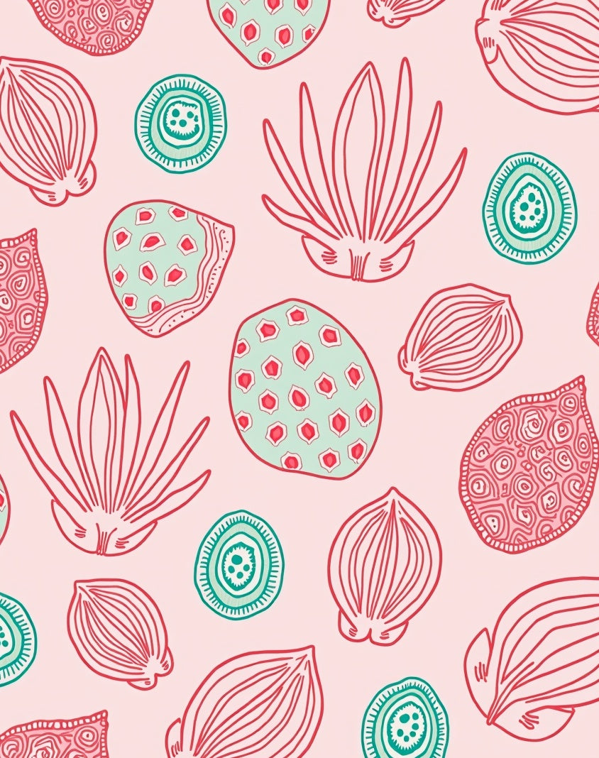 Pink Teal Red Organic Botanical Collage Rug