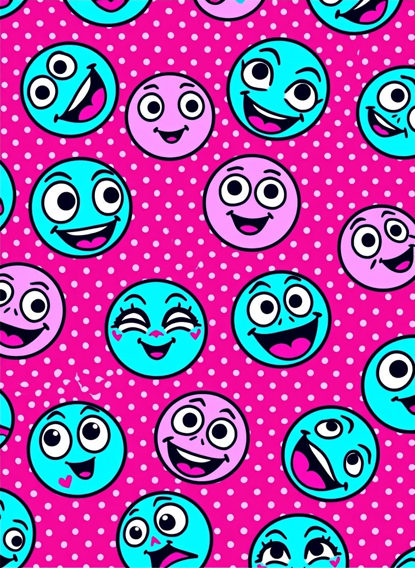 Pink Teal Smiley Faces Polka Dot Rug