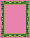 Ornate Pink Green Gold Border Rug