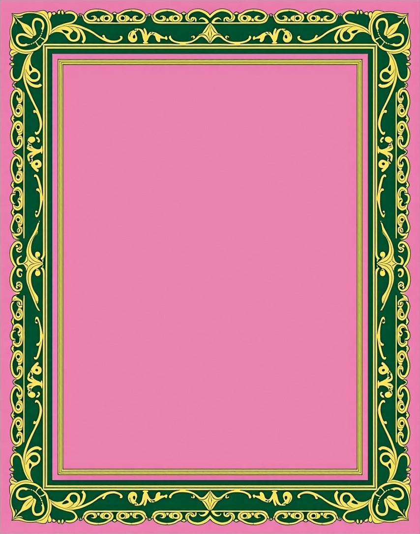 Ornate Pink Green Gold Border Rug
