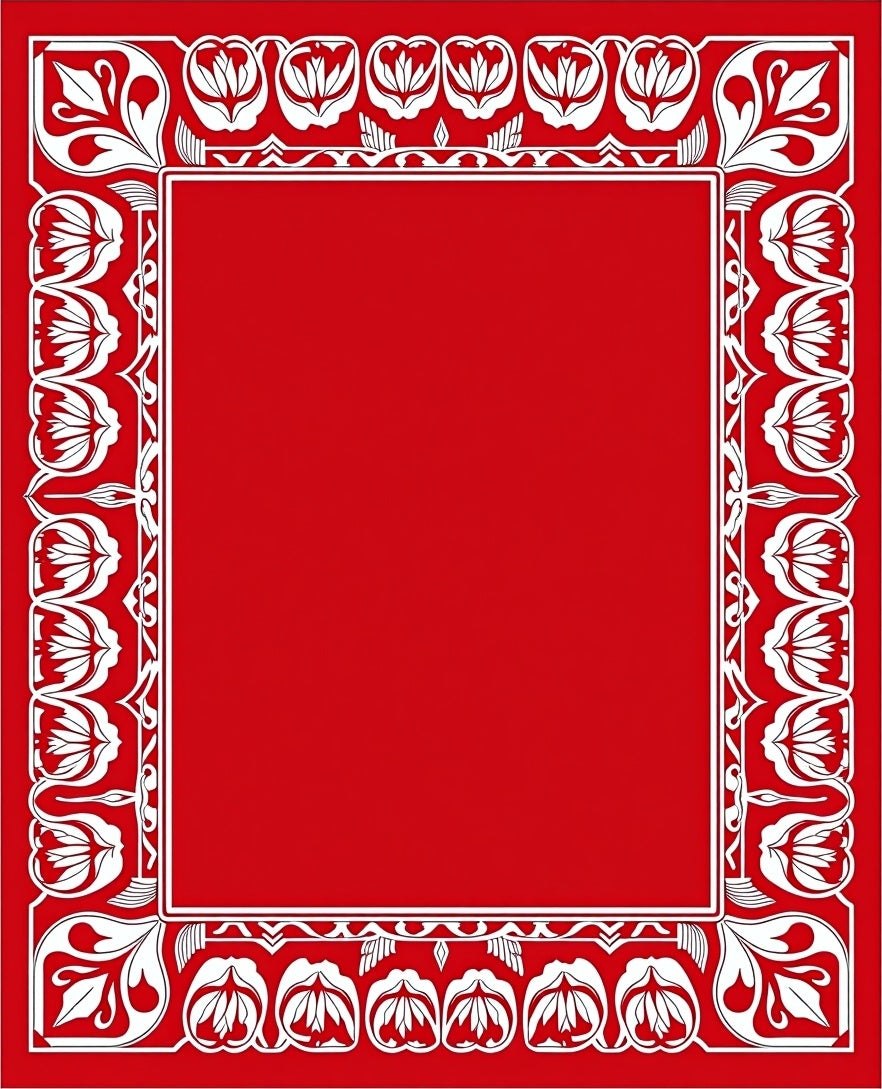 Crimson White Floral Border Frame Rug