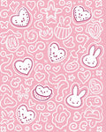 Cute Pink Doodle Hearts Bunnies Stars Rug