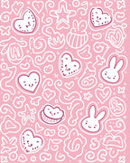 Cute Pink Doodle Hearts Bunnies Stars Rug