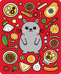 Gray Cat Food Collage Red Rug