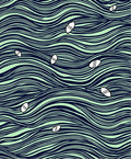 Navy Aqua Waves Small Boat Scene Rug