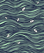 Navy Aqua Waves Small Boat Scene Rug