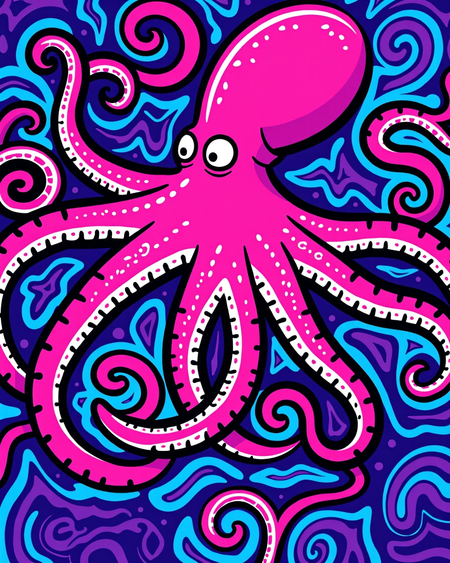 Vibrant Pink Octopus Swirls Rug