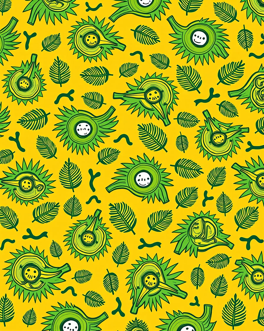 Green Spiky Fruit Yellow Leafy Background Rug