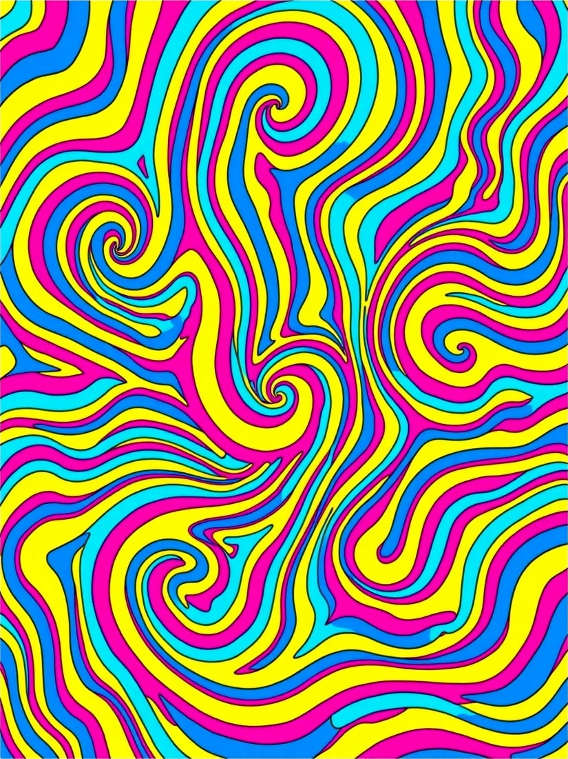 Vibrant Yellow Blue Pink Swirl Rug