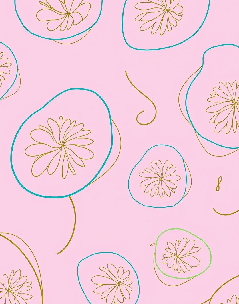 Pink Floral Outline Abstract Shapes Rug
