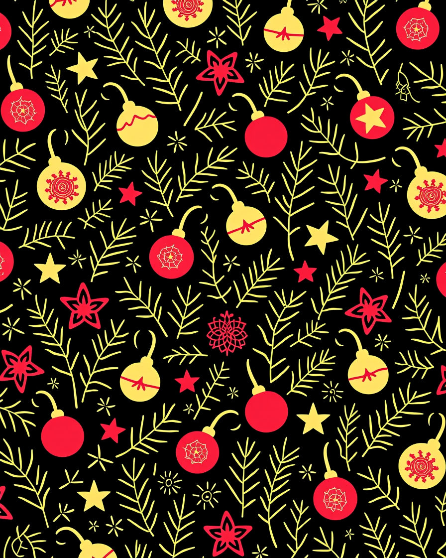 Red Yellow Ornament Pine Branches Rug