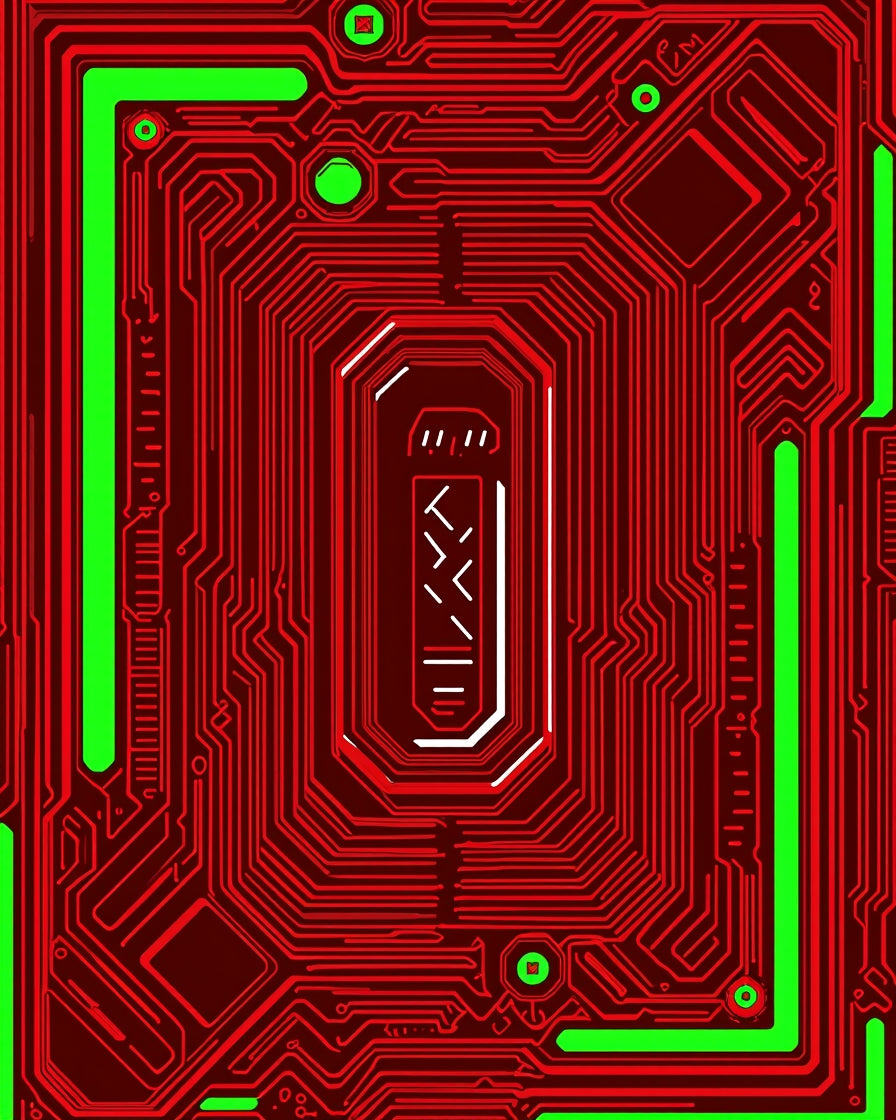 Circuitry Red Neon Geometric Rug