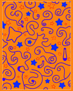 Orange Blue Stars Swirls Whimsical Rug